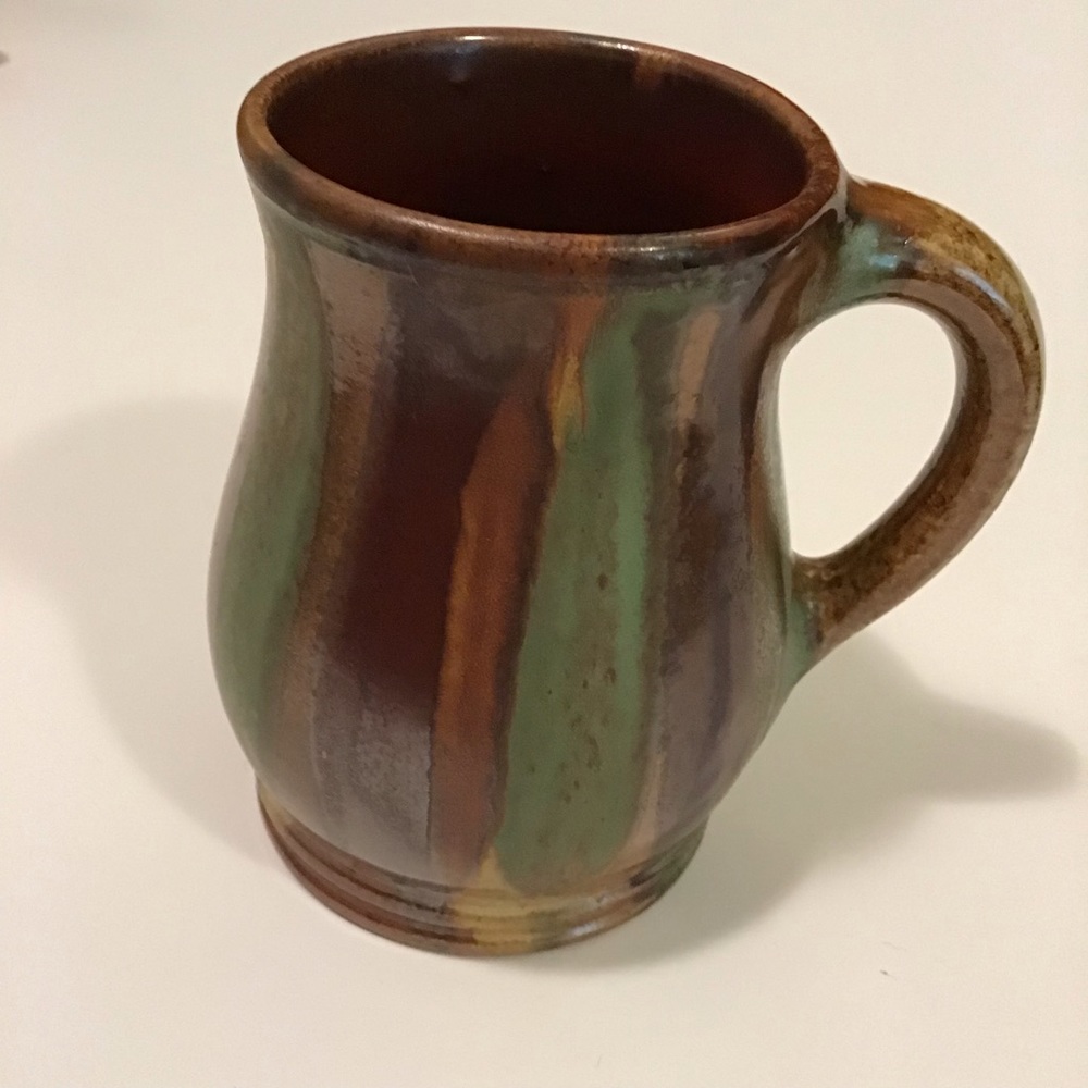 2 Vtg Studio pottery MUG green And brown Coffee/ Tea Glazed Handmade signed
